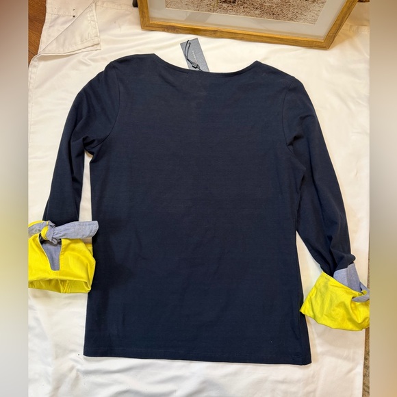 NWT Tommy Hilfiger size small navy blue/yellow cuffed sleeve blouse - Picture 4 of 5